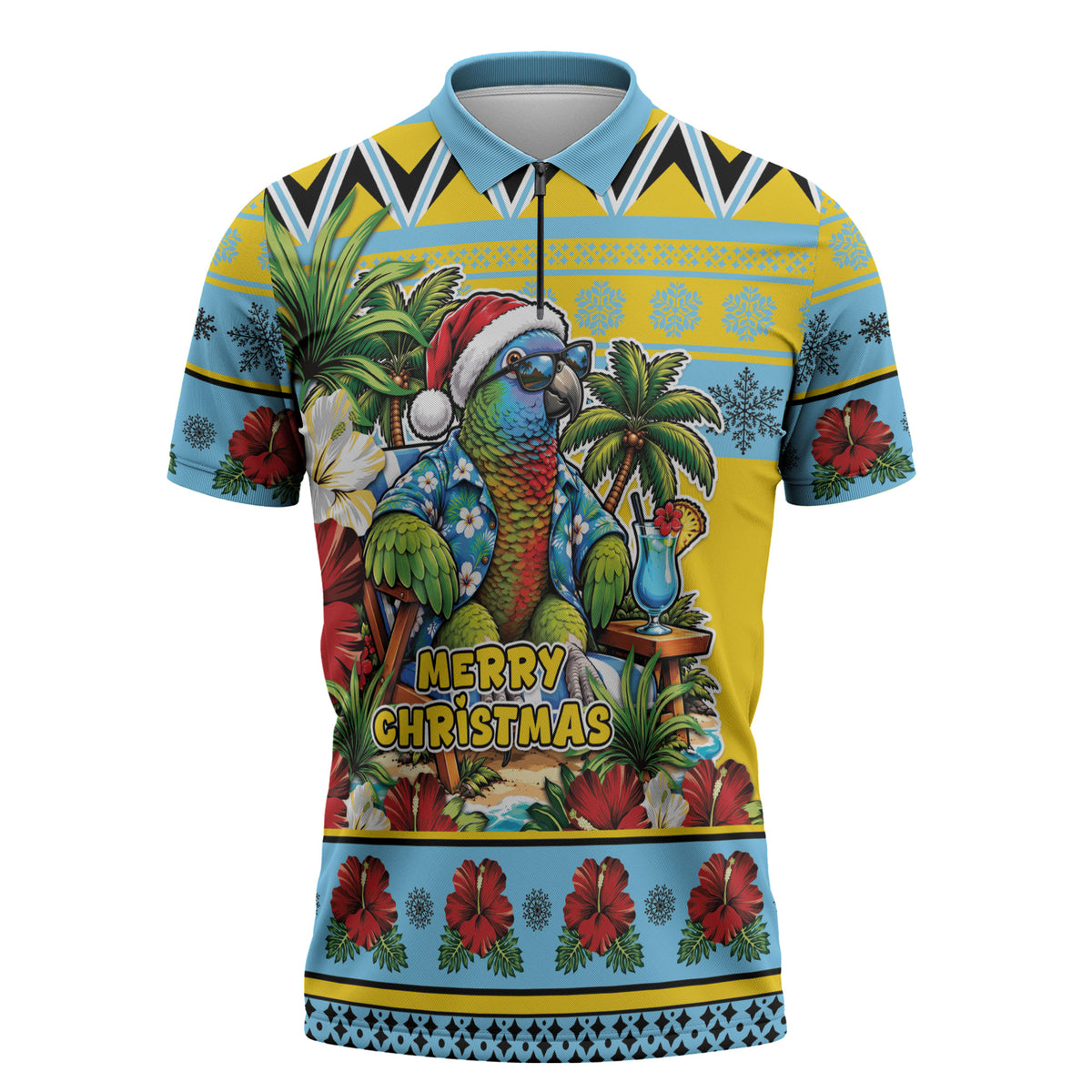 Afro-Saint Lucian Christmas Zipper Polo Shirt This Amazona Parrot Needs A Beach Retreat