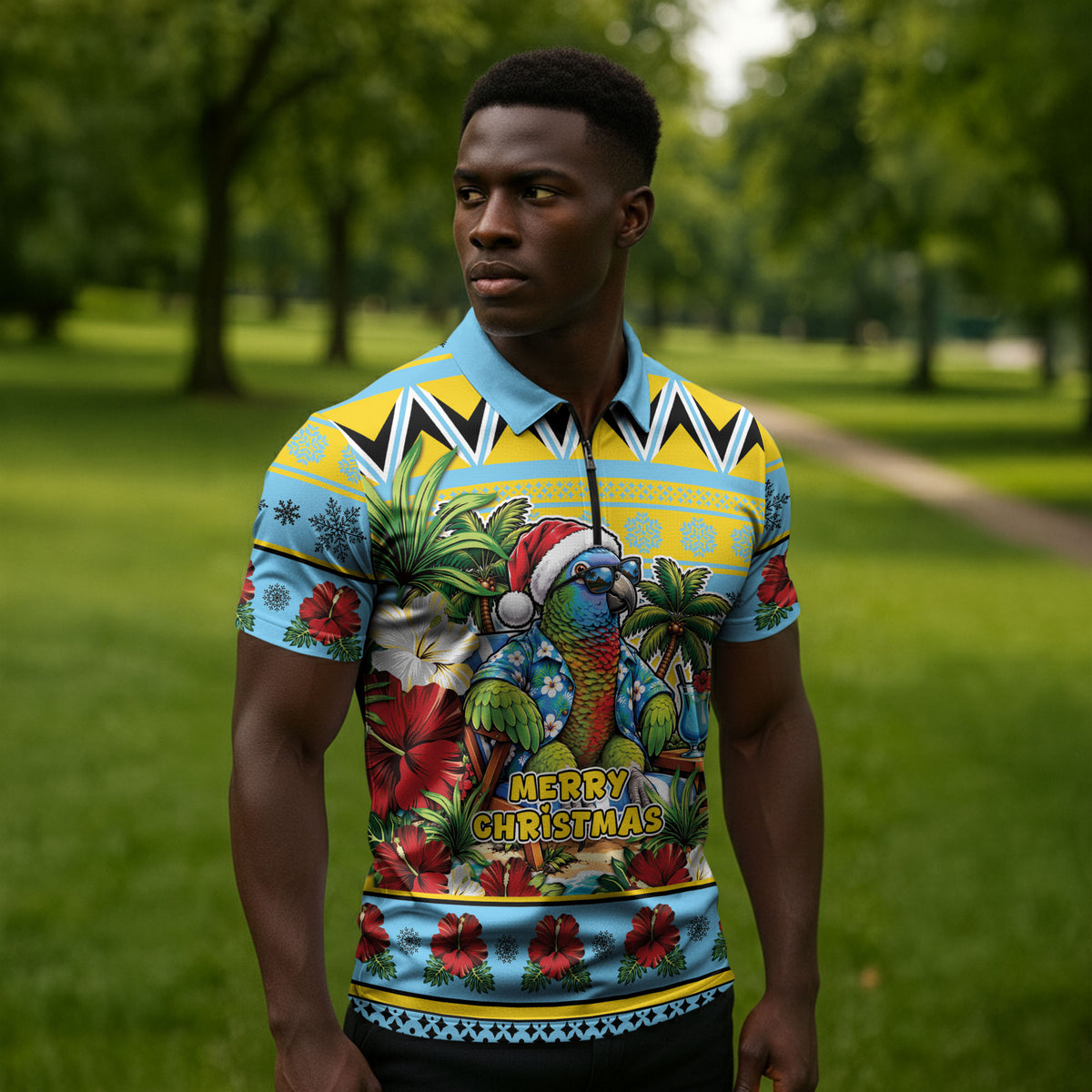 Afro-Saint Lucian Christmas Zipper Polo Shirt This Amazona Parrot Needs A Beach Retreat