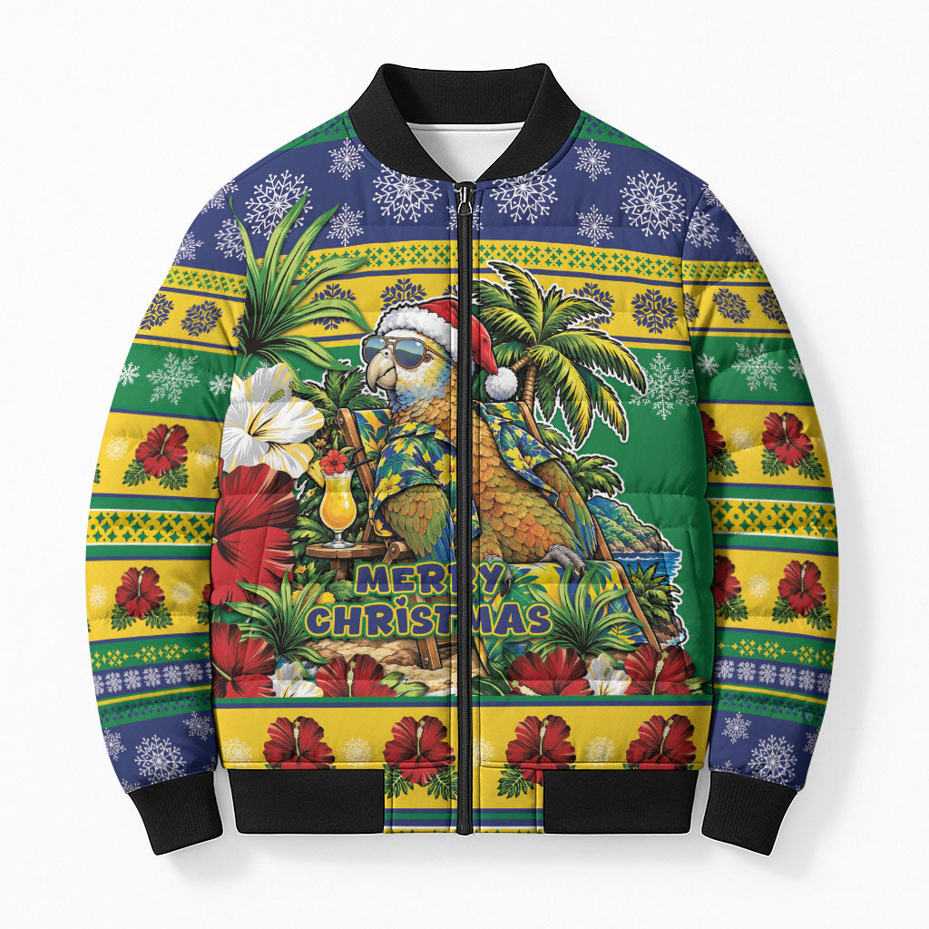 Afro-Vincentian Christmas Bomber Puffer Jacket This Vincy Parrot Needs A Beach Retreat