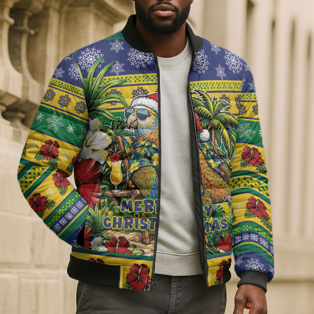 Afro-Vincentian Christmas Bomber Puffer Jacket This Vincy Parrot Needs A Beach Retreat