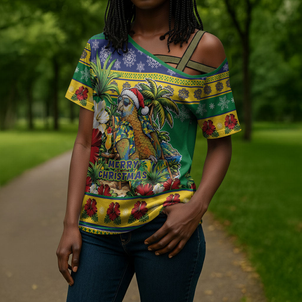 Afro-Vincentian Christmas Cross Shoulder Shirt This Vincy Parrot Needs A Beach Retreat