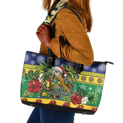 Afro-Vincentian Christmas Leather Tote Bag This Vincy Parrot Needs A Beach Retreat