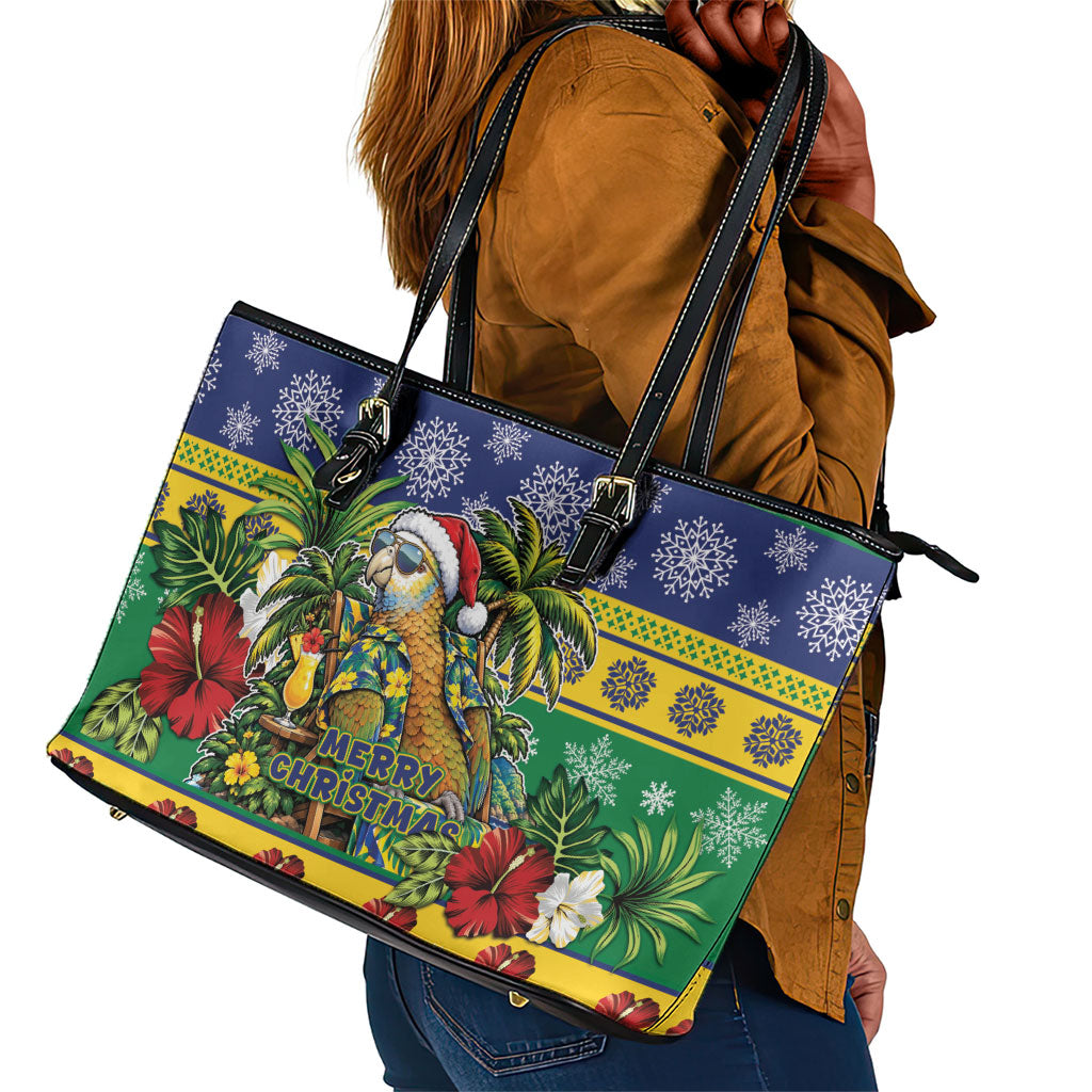 Afro-Vincentian Christmas Leather Tote Bag This Vincy Parrot Needs A Beach Retreat