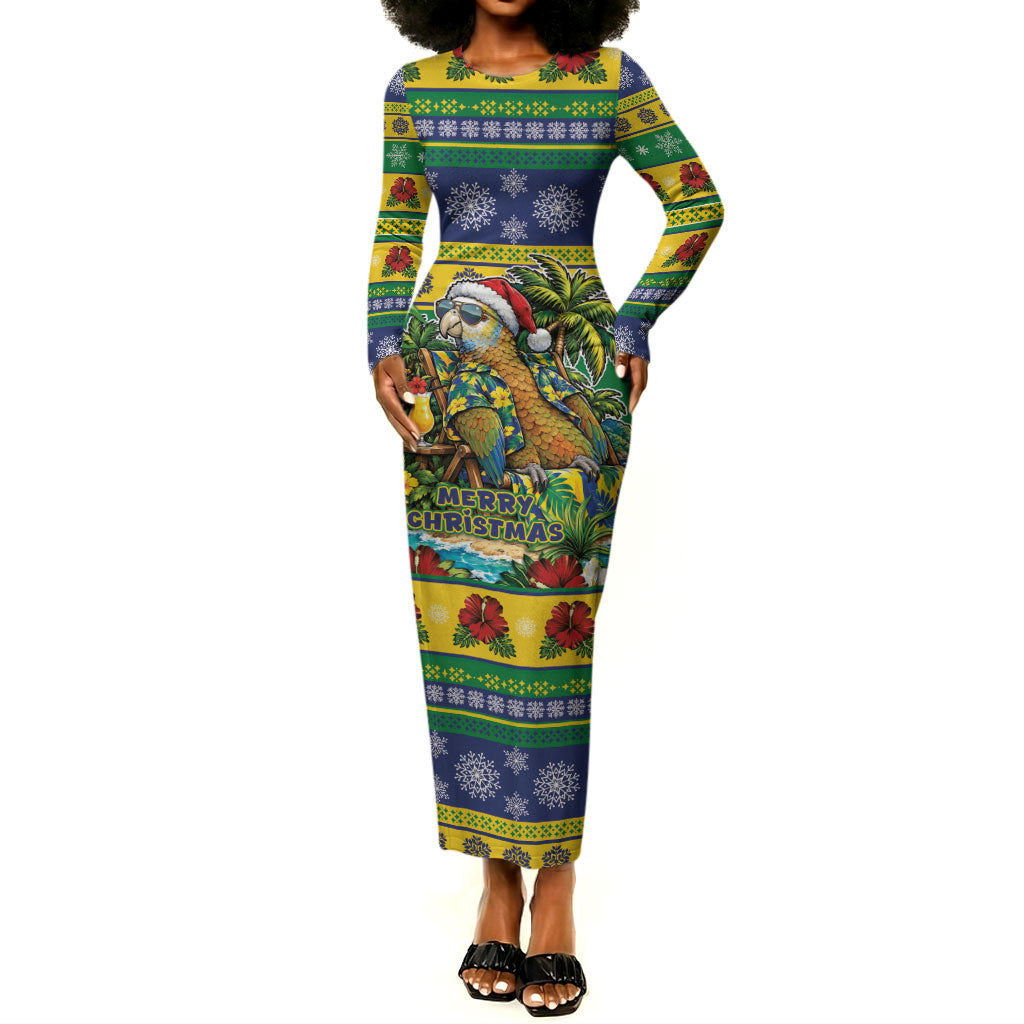Afro-Vincentian Christmas Long Sleeve Bodycon Dress This Vincy Parrot Needs A Beach Retreat