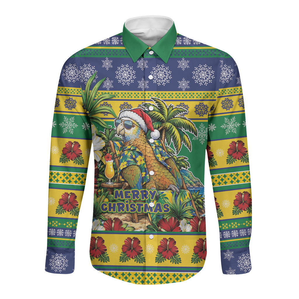 Afro-Vincentian Christmas Long Sleeve Button Shirt This Vincy Parrot Needs A Beach Retreat