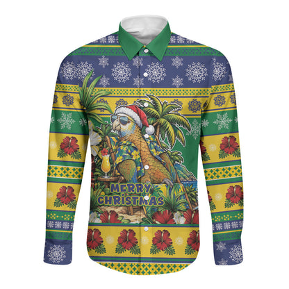 Afro-Vincentian Christmas Long Sleeve Button Shirt This Vincy Parrot Needs A Beach Retreat