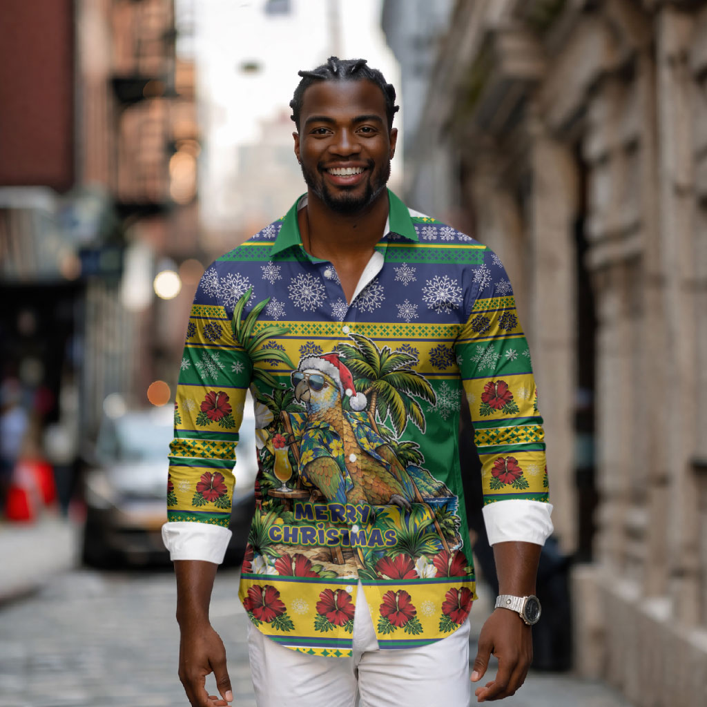 Afro-Vincentian Christmas Long Sleeve Button Shirt This Vincy Parrot Needs A Beach Retreat