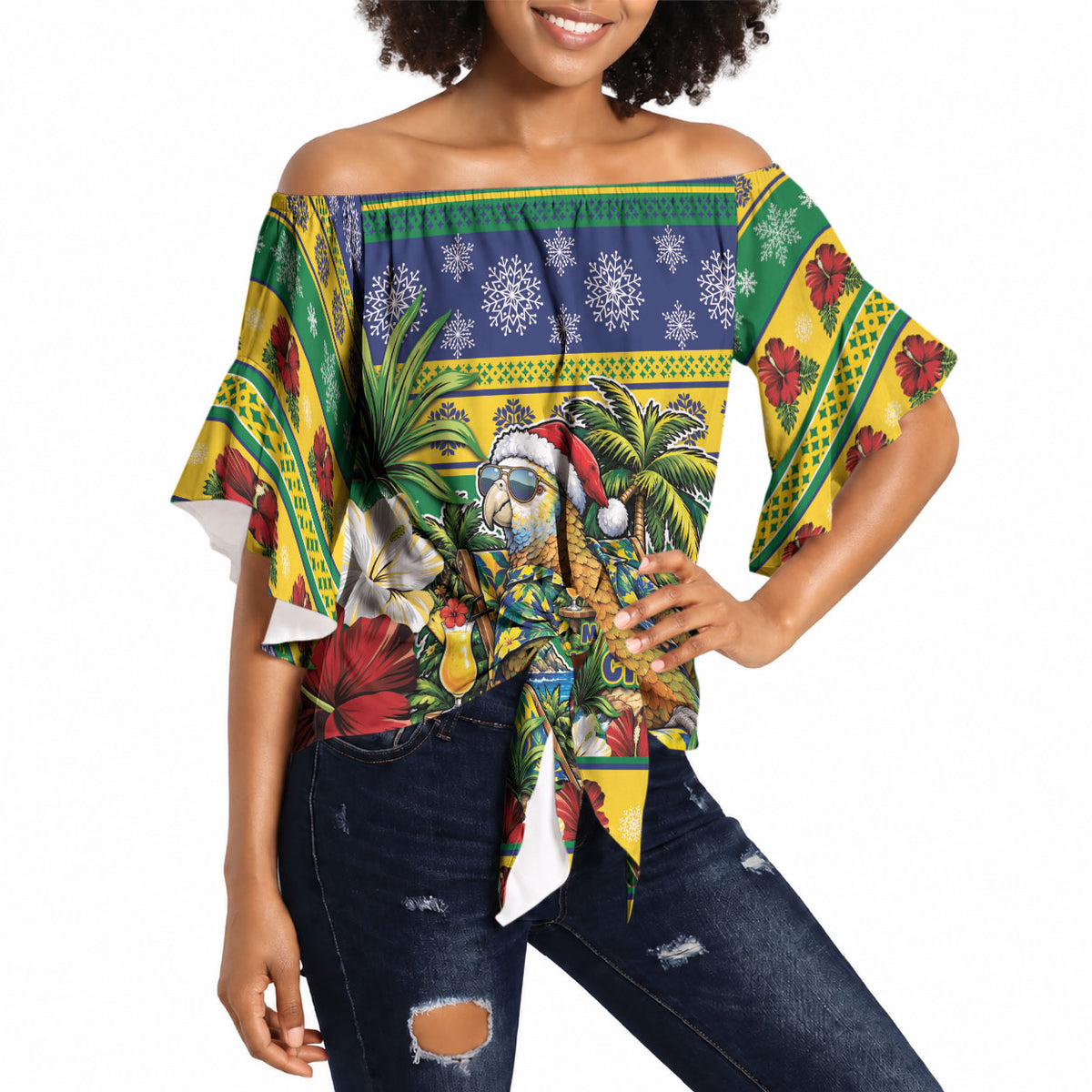 Afro-Vincentian Christmas Off Shoulder Wrap Waist Top This Vincy Parrot Needs A Beach Retreat