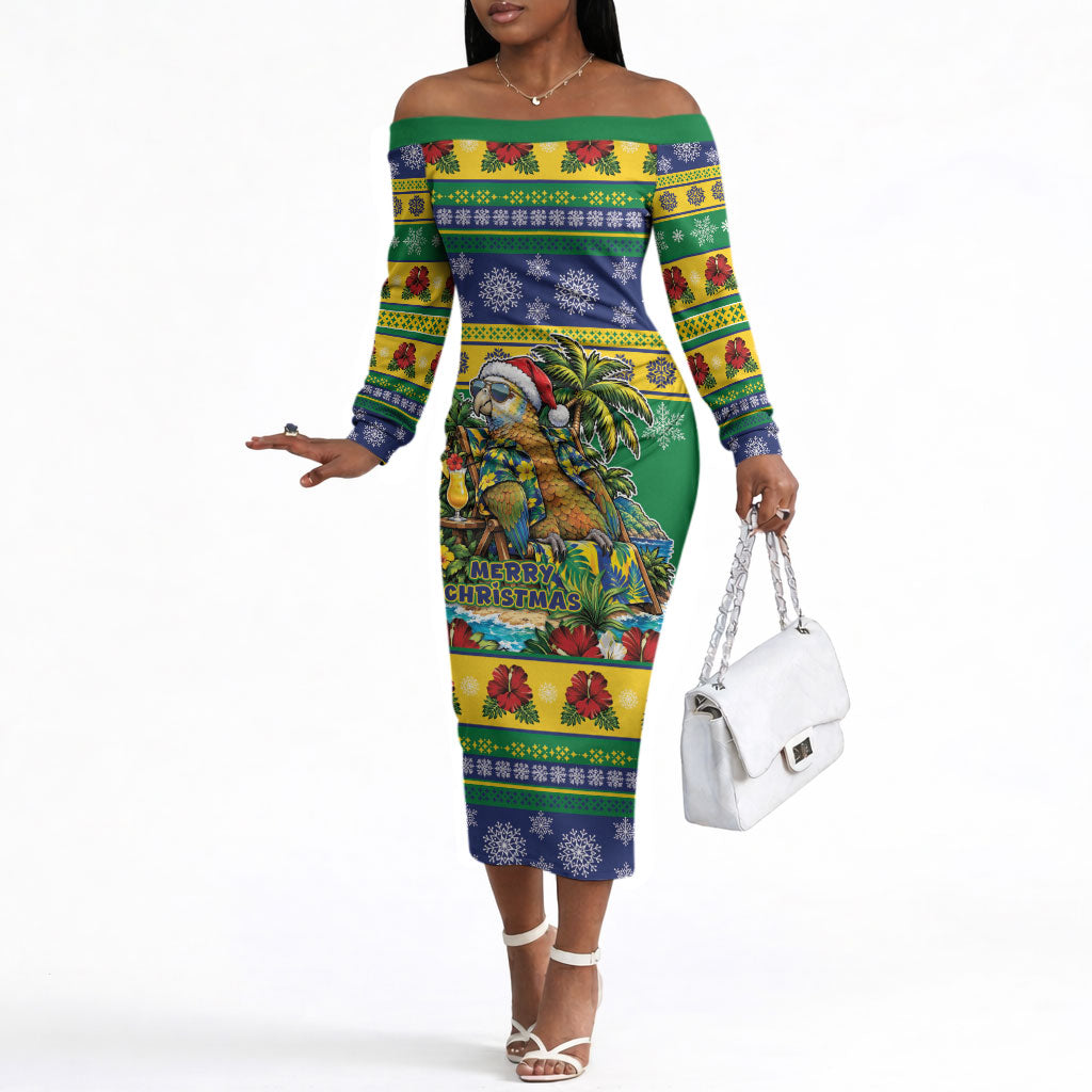 Afro-Vincentian Christmas Off The Shoulder Long Sleeve Dress This Vincy Parrot Needs A Beach Retreat