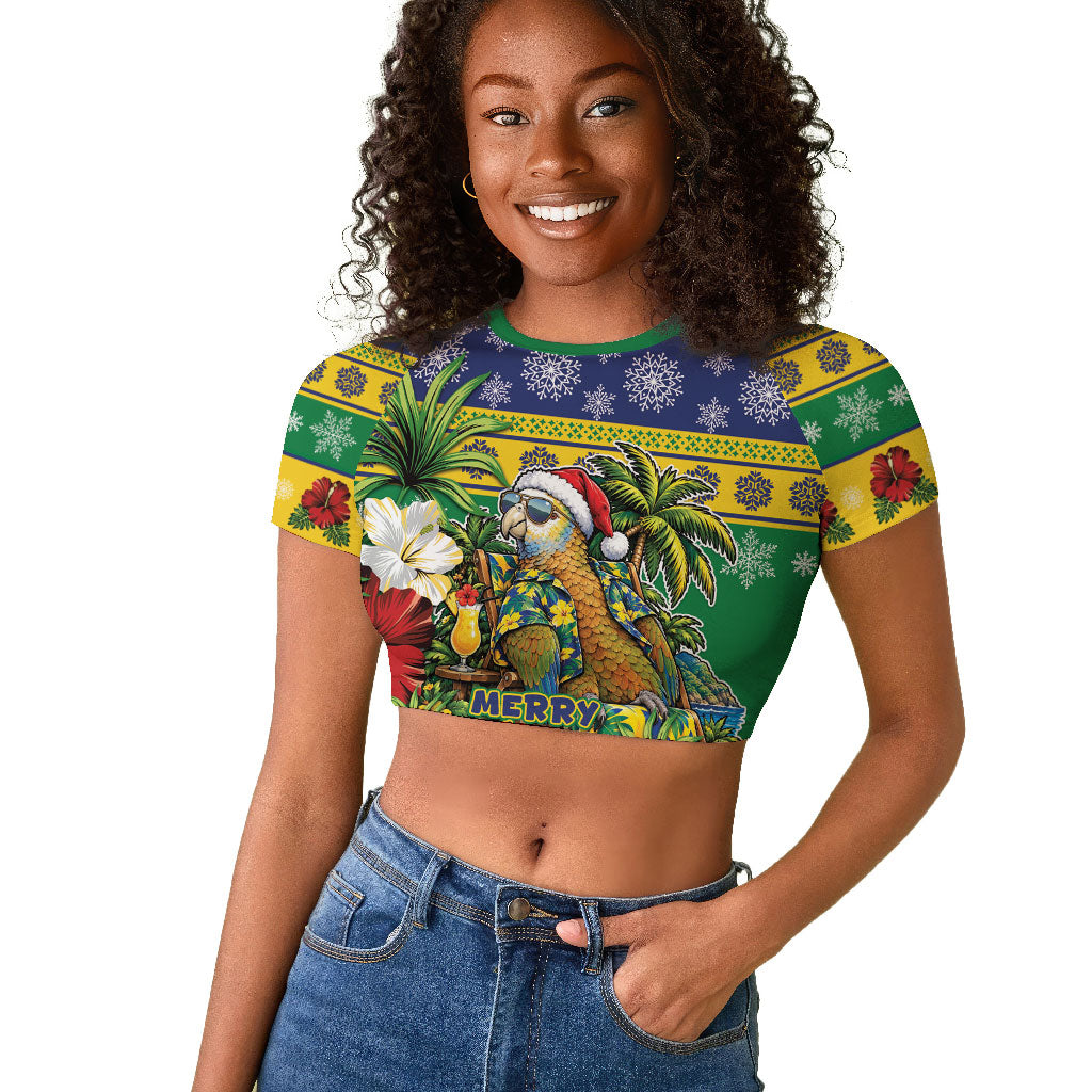Afro-Vincentian Christmas Raglan Cropped T shirt This Vincy Parrot Needs A Beach Retreat