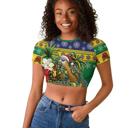 Afro-Vincentian Christmas Raglan Cropped T shirt This Vincy Parrot Needs A Beach Retreat