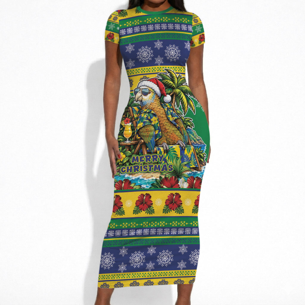 Afro-Vincentian Christmas Short Sleeve Bodycon Dress This Vincy Parrot Needs A Beach Retreat