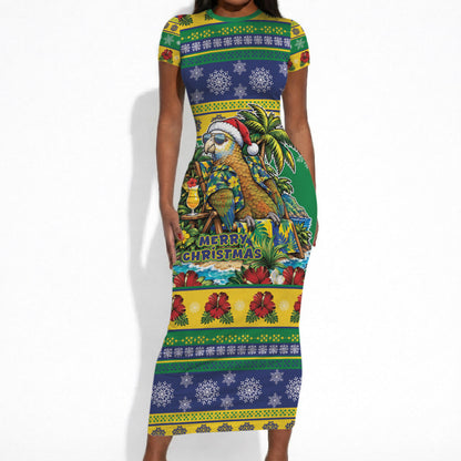 Afro-Vincentian Christmas Short Sleeve Bodycon Dress This Vincy Parrot Needs A Beach Retreat