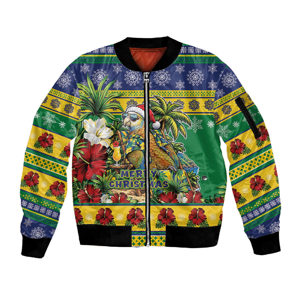 Afro-Vincentian Christmas Sleeve Zip Bomber Jacket This Vincy Parrot Needs A Beach Retreat
