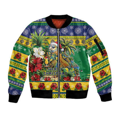 Afro-Vincentian Christmas Sleeve Zip Bomber Jacket This Vincy Parrot Needs A Beach Retreat