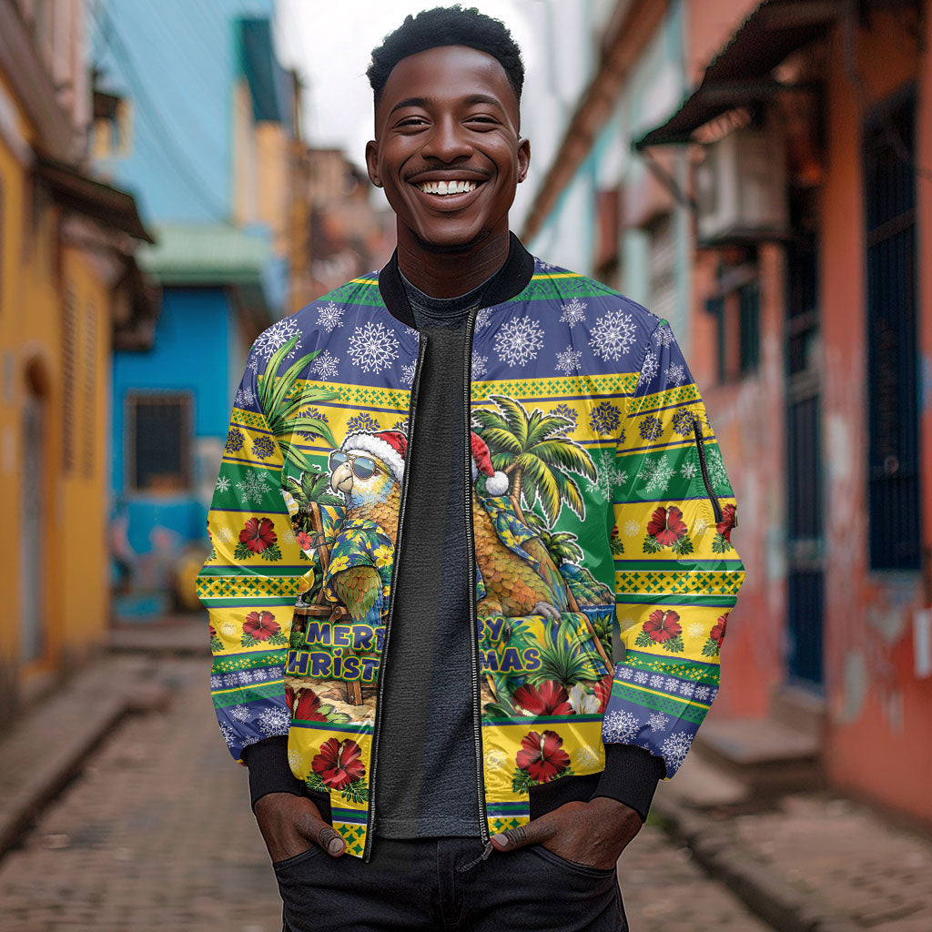 Afro-Vincentian Christmas Sleeve Zip Bomber Jacket This Vincy Parrot Needs A Beach Retreat