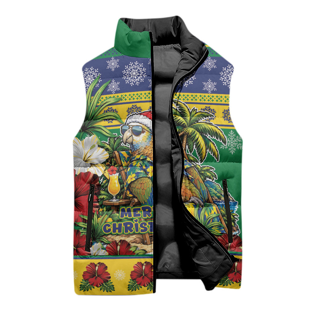 Afro-Vincentian Christmas Sleeveless Puffer Jacket This Vincy Parrot Needs A Beach Retreat
