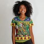 Afro-Vincentian Christmas Women V-Neck T-Shirt This Vincy Parrot Needs A Beach Retreat