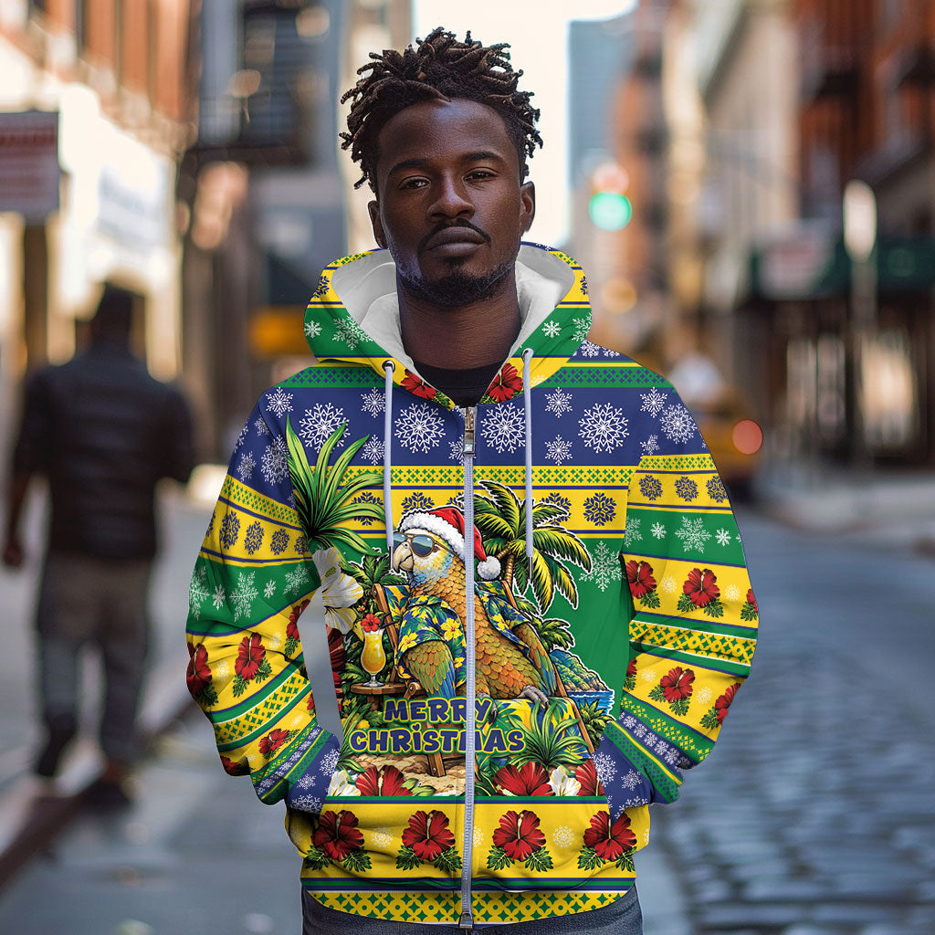 Afro-Vincentian Christmas Zip Hoodie This Vincy Parrot Needs A Beach Retreat