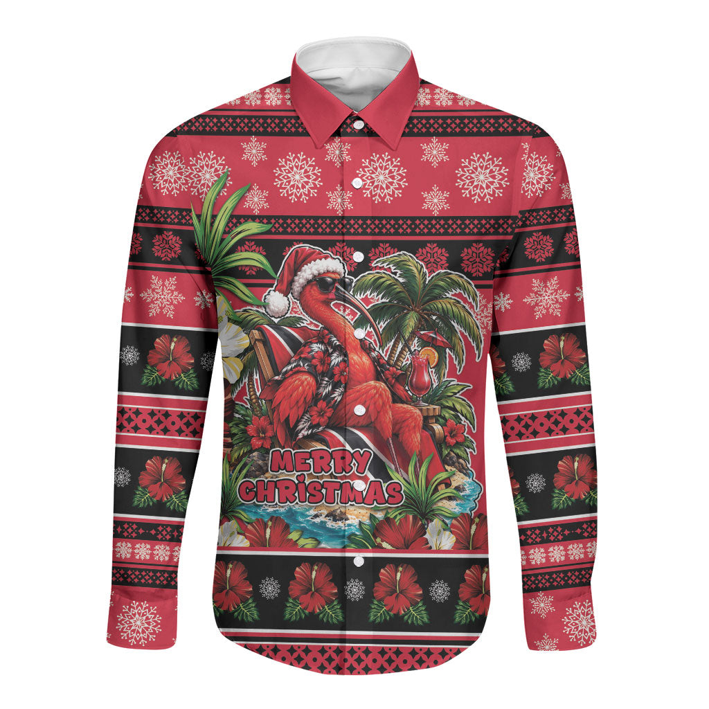 Afro-Trinidadian and Tobagonian Christmas Long Sleeve Button Shirt This Scarlet Ibis Needs A Beach Retreat