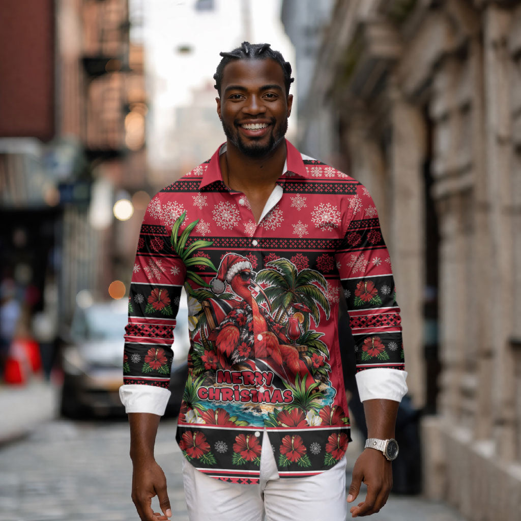 Afro-Trinidadian and Tobagonian Christmas Long Sleeve Button Shirt This Scarlet Ibis Needs A Beach Retreat
