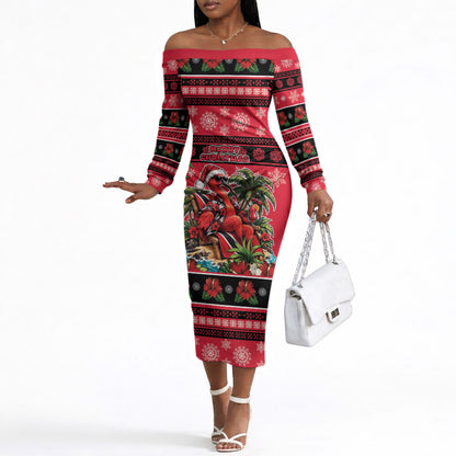 Afro-Trinidadian and Tobagonian Christmas Off The Shoulder Long Sleeve Dress This Scarlet Ibis Needs A Beach Retreat