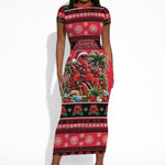 Afro-Trinidadian and Tobagonian Christmas Short Sleeve Bodycon Dress This Scarlet Ibis Needs A Beach Retreat