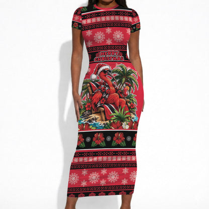 Afro-Trinidadian and Tobagonian Christmas Short Sleeve Bodycon Dress This Scarlet Ibis Needs A Beach Retreat