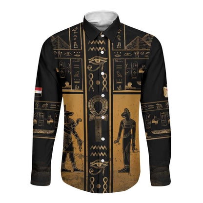Personalized Egypt Long Sleeve Button Shirt Ancient Ankh Luxury - African Pride