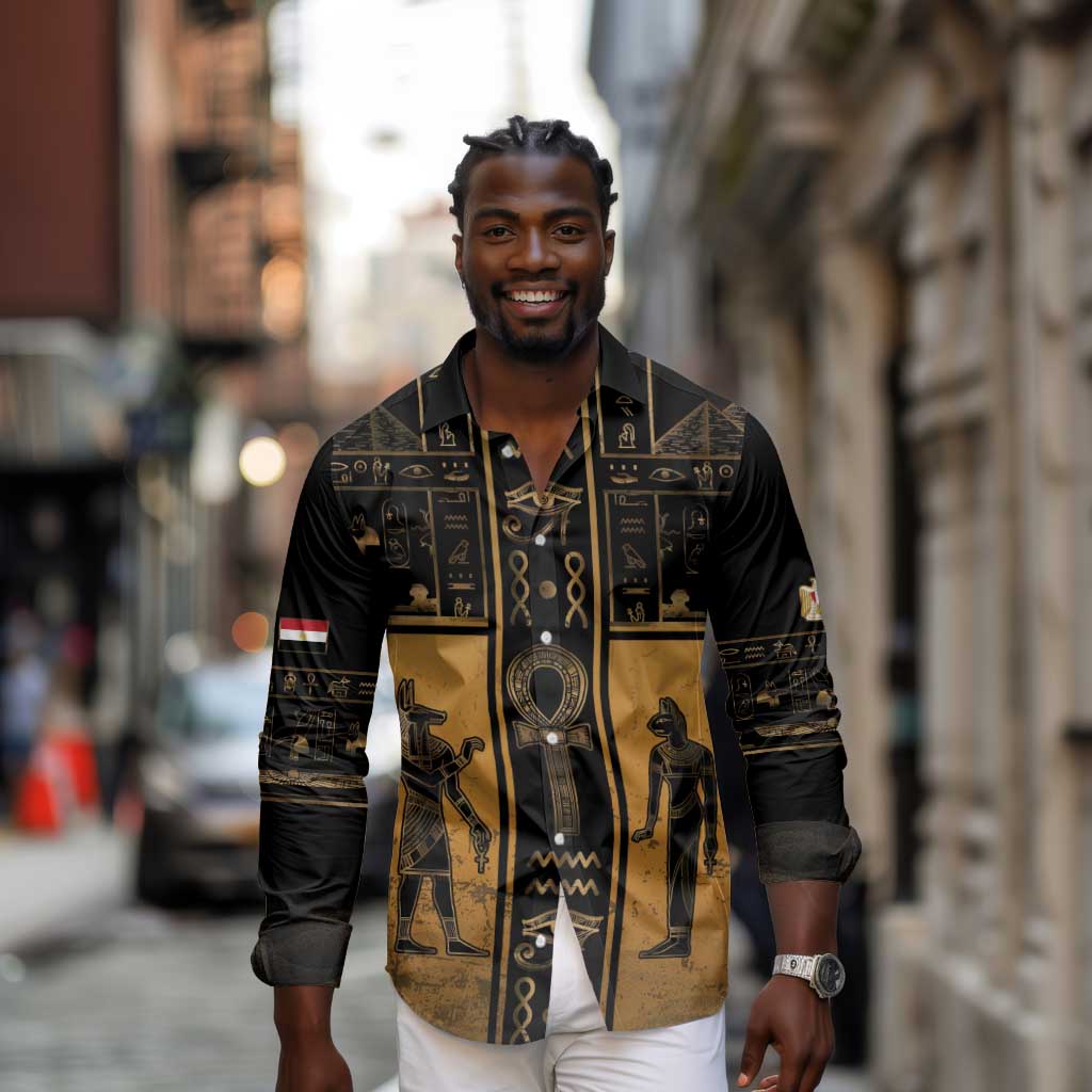 Personalized Egypt Long Sleeve Button Shirt Ancient Ankh Luxury - African Pride
