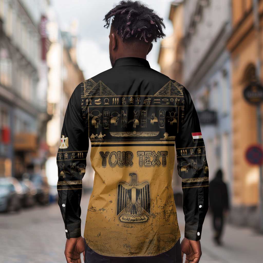 Personalized Egypt Long Sleeve Button Shirt Ancient Ankh Luxury - African Pride