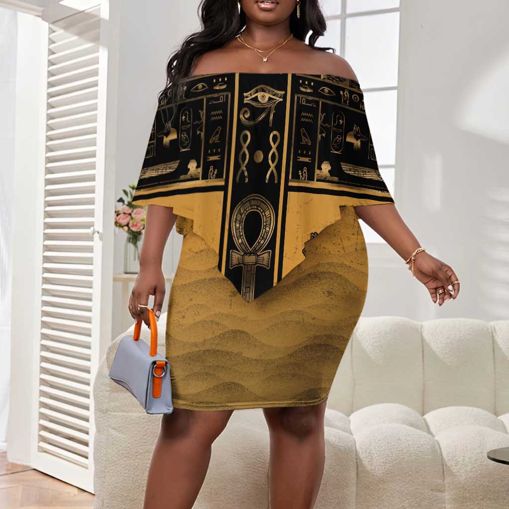 Personalized Egypt Off Shoulder Short Dress Ancient Ankh Luxury - African Pride