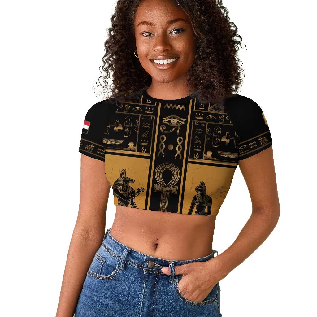 Personalized Egypt Raglan Cropped T shirt Ancient Ankh Luxury - African Pride