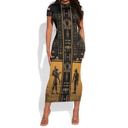 Personalized Egypt Short Sleeve Bodycon Dress Ancient Ankh Luxury - African Pride