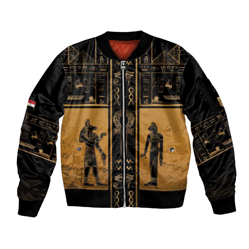 Personalized Egypt Sleeve Zip Bomber Jacket Ancient Ankh Luxury - African Pride