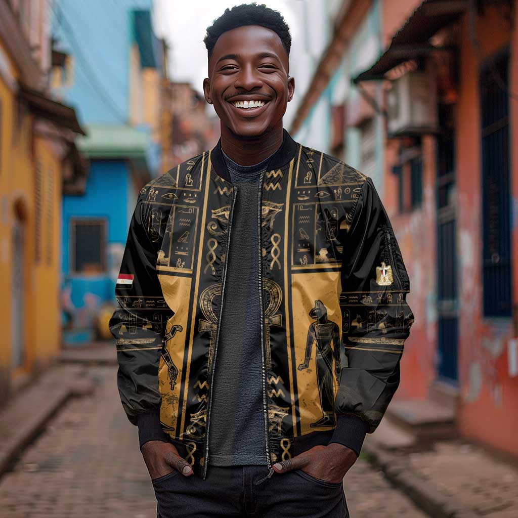 Personalized Egypt Sleeve Zip Bomber Jacket Ancient Ankh Luxury - African Pride
