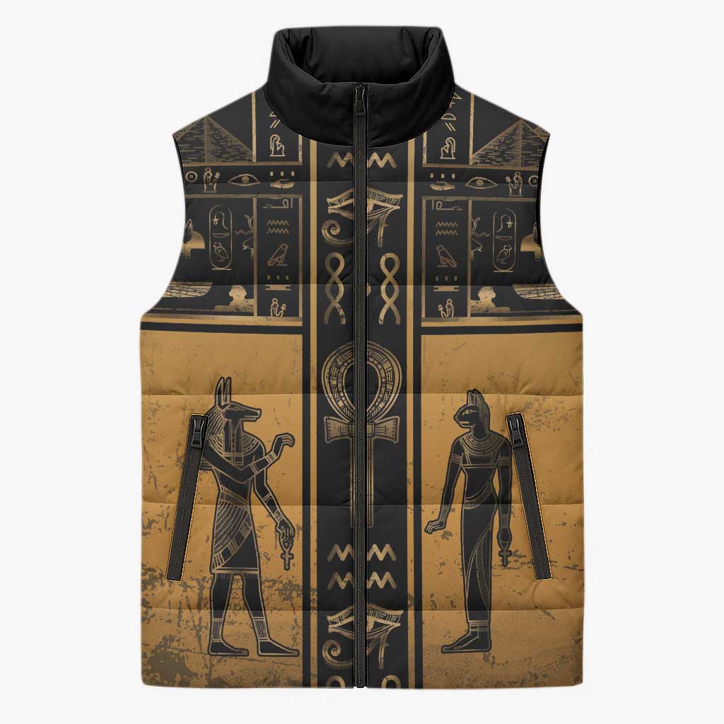 Personalized Egypt Sleeveless Puffer Jacket Ancient Ankh Luxury - African Pride