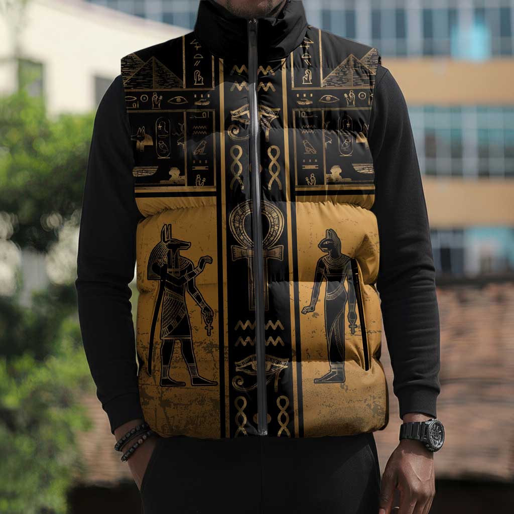 Personalized Egypt Sleeveless Puffer Jacket Ancient Ankh Luxury - African Pride
