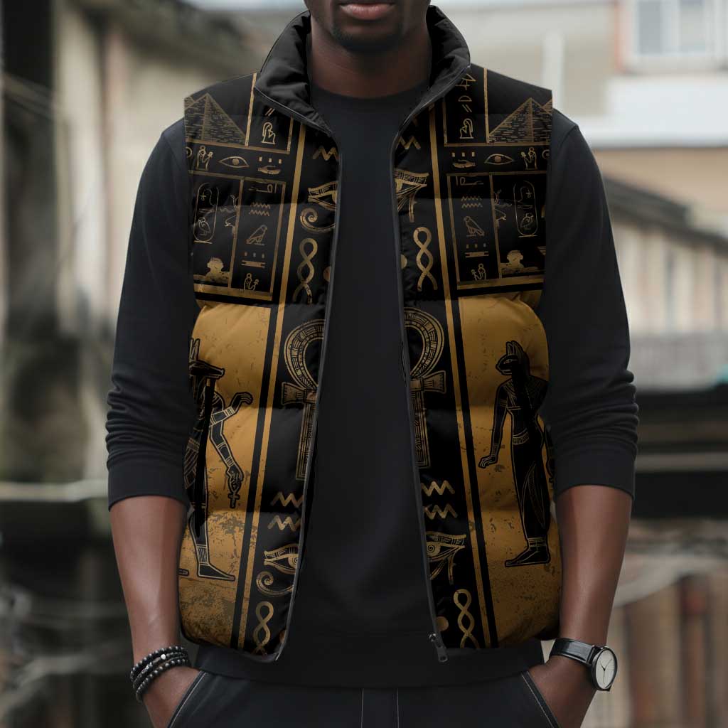 Personalized Egypt Sleeveless Puffer Jacket Ancient Ankh Luxury - African Pride