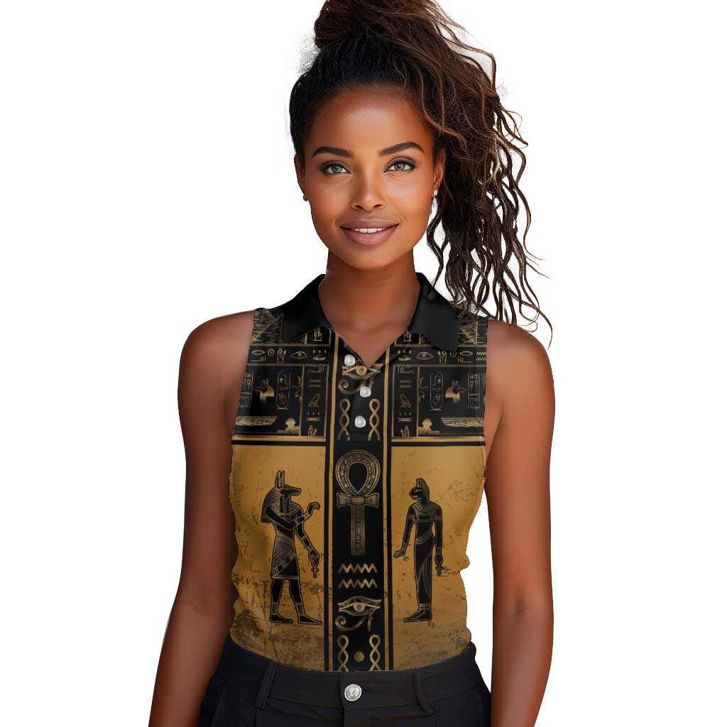 Personalized Egypt Women Sleeveless Polo Shirt Ancient Ankh Luxury - African Pride