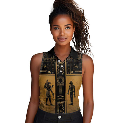 Personalized Egypt Women Sleeveless Polo Shirt Ancient Ankh Luxury - African Pride