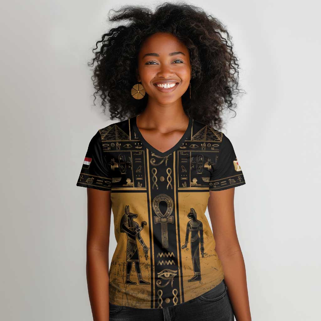 Personalized Egypt Women V-Neck T-Shirt Ancient Ankh Luxury - African Pride