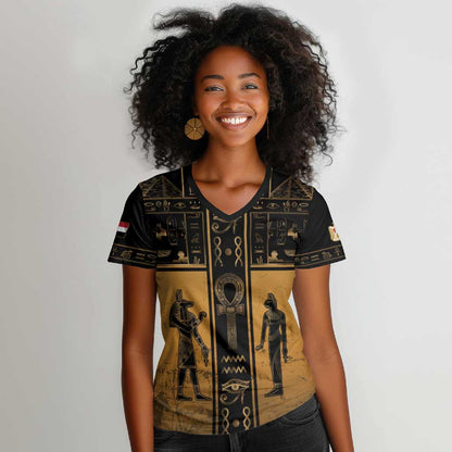 Personalized Egypt Women V-Neck T-Shirt Ancient Ankh Luxury - African Pride