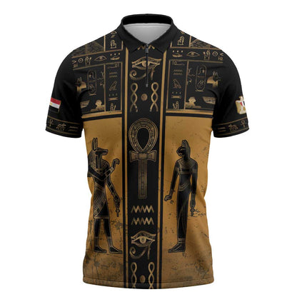 Personalized Egypt Zipper Polo Shirt Ancient Ankh Luxury - African Pride