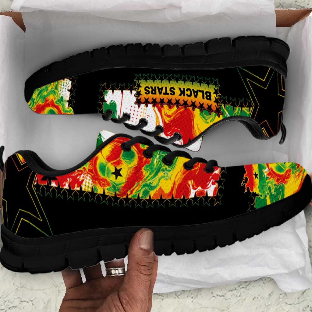 Ghana Football Sneakers African Pride Flag Colors Flame