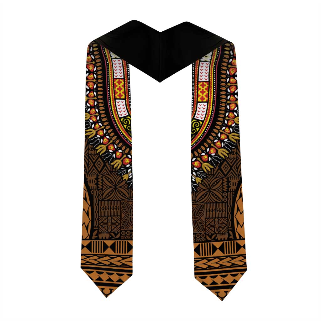 Gold Dashiki and Tapa Pattern Graduation Stole Africa-Polynesia Together Culture
