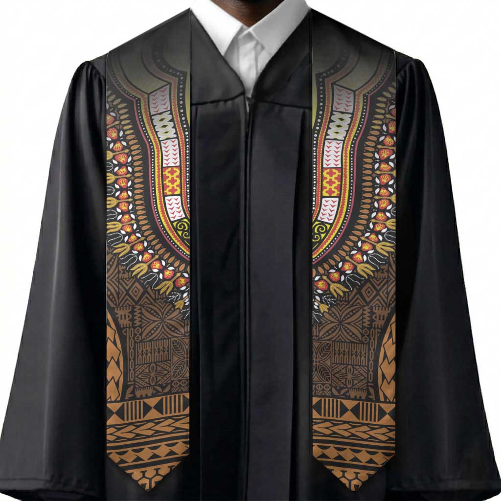 Gold Dashiki and Tapa Pattern Graduation Stole Africa-Polynesia Together Culture