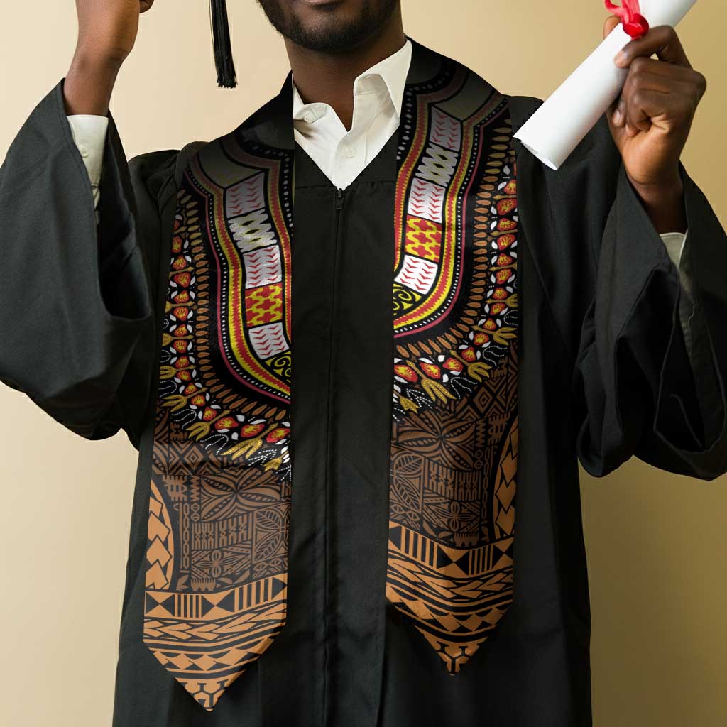 Gold Dashiki and Tapa Pattern Graduation Stole Africa-Polynesia Together Culture