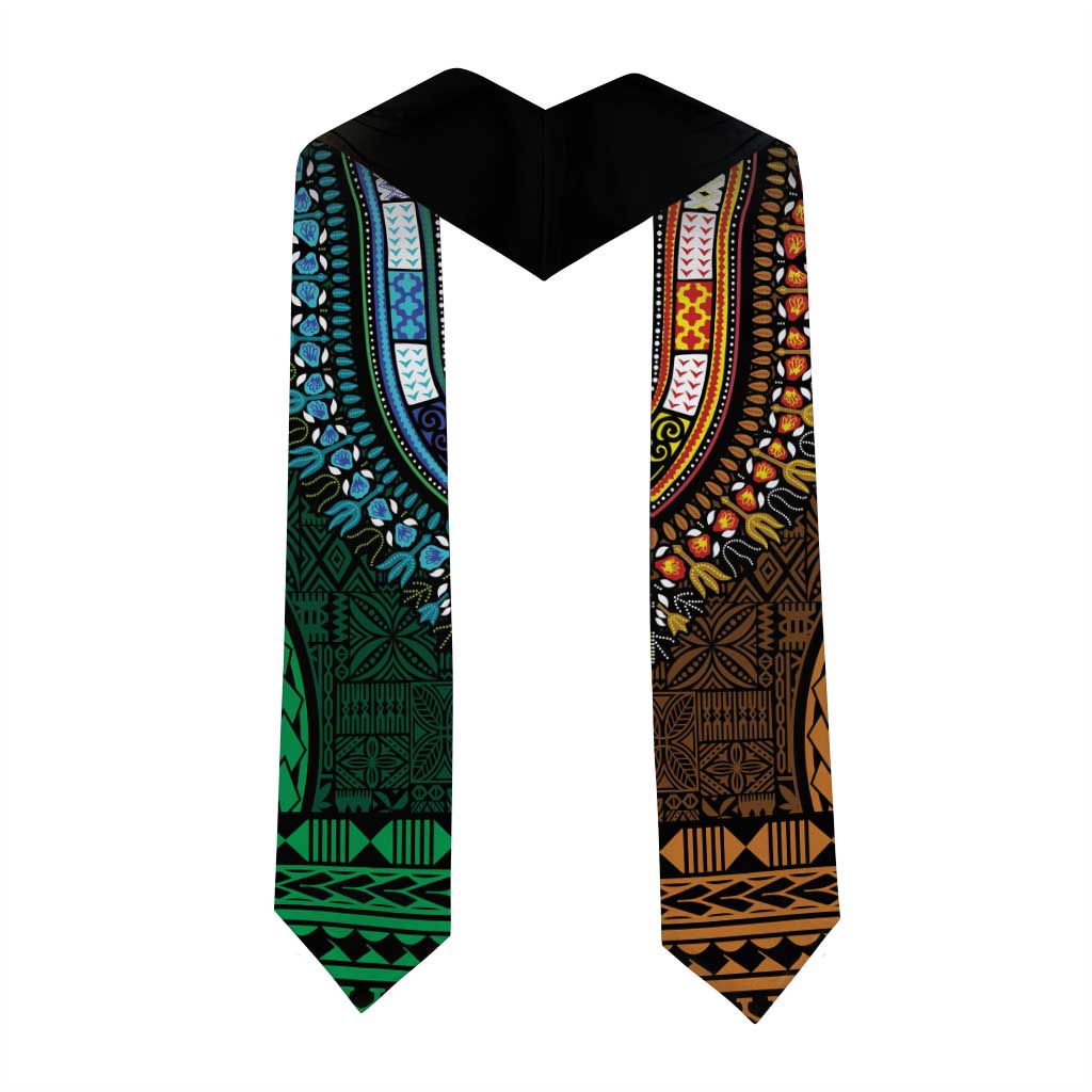 Green-gold Dashiki and Tapa Pattern Graduation Stole Africa-Polynesia Together Culture