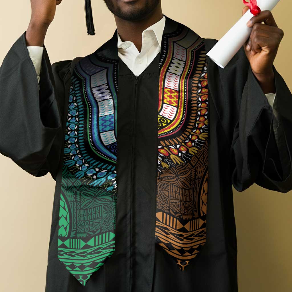 Green-gold Dashiki and Tapa Pattern Graduation Stole Africa-Polynesia Together Culture
